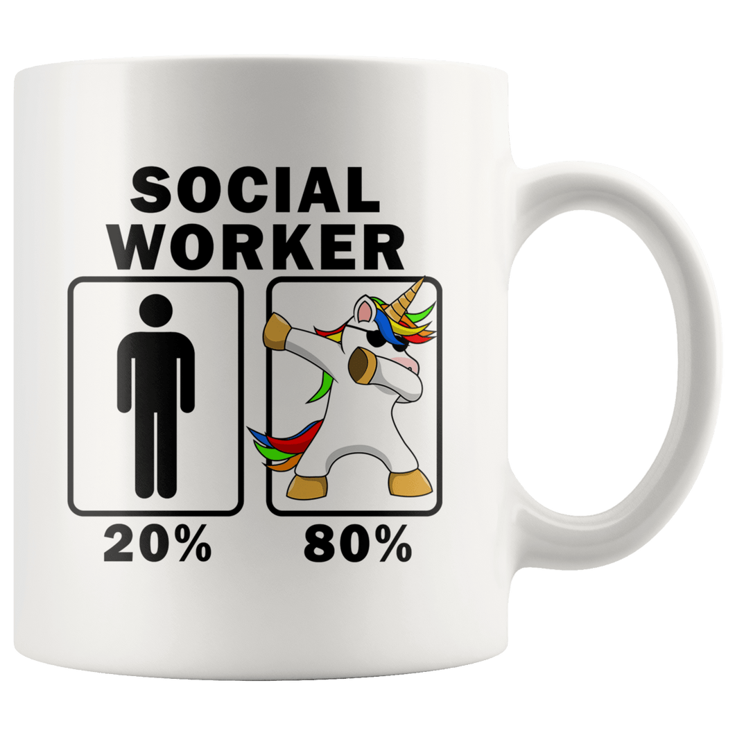 RobustCreative-Social Worker Dabbing Unicorn 80 20 Principle Graduation Gift Mens - 11oz White Mug Medical Personnel Gift Idea