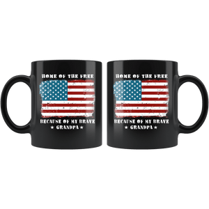 RobustCreative-Home of the Free Grandpa Military Family American Flag - Military Family 11oz Black Mug Retired or Deployed support troops Gift Idea - Both Sides Printed