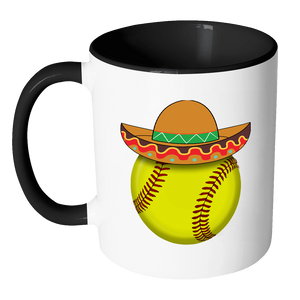 RobustCreative-Funny Softball Mexican Sports - Cinco De Mayo Mexican Fiesta - No Siesta Mexico Party - 11oz Black & White Funny Coffee Mug Women Men Friends Gift ~ Both Sides Printed