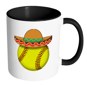 RobustCreative-Funny Softball Mexican Sports - Cinco De Mayo Mexican Fiesta - No Siesta Mexico Party - 11oz Black & White Funny Coffee Mug Women Men Friends Gift ~ Both Sides Printed