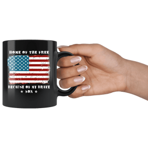 RobustCreative-Home of the Free Son Military Family American Flag - Military Family 11oz Black Mug Retired or Deployed support troops Gift Idea - Both Sides Printed