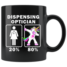 Load image into Gallery viewer, RobustCreative-Dispensing Optician Dabbing Unicorn 20 80 Principle Superhero Girl Womens - 11oz Black Mug Medical Personnel Gift Idea
