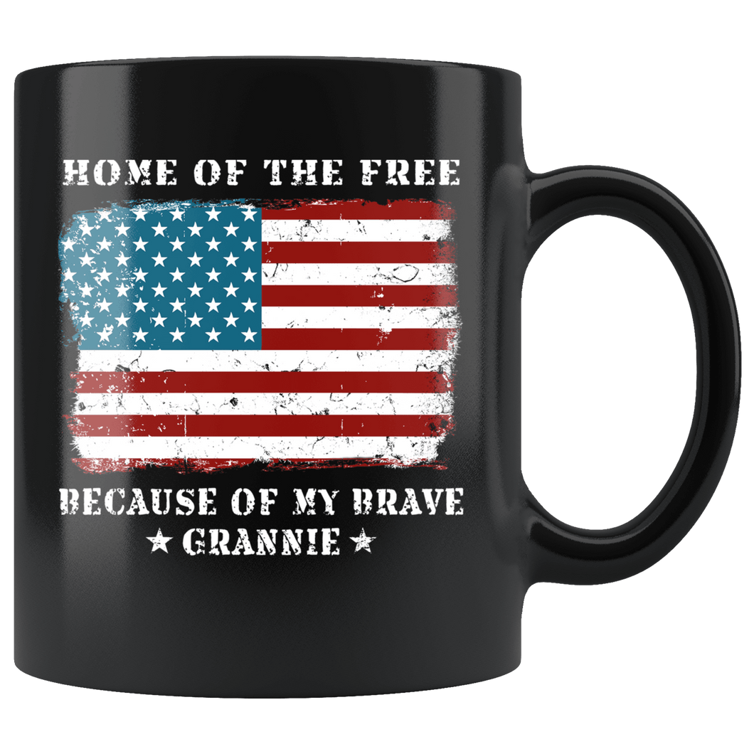 RobustCreative-Home of the Free Grannie USA Patriot Family Flag - Military Family 11oz Black Mug Retired or Deployed support troops Gift Idea - Both Sides Printed