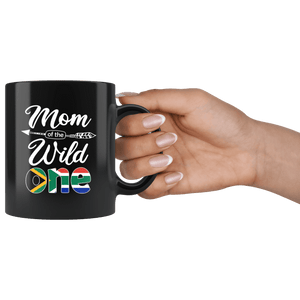 RobustCreative-South African Mom of the Wild One Birthday South Africa Flag Black 11oz Mug Gift Idea