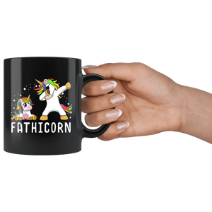 RobustCreative-Fathicorn Unicorn Dad And Baby Fathers Day Birthday Party Black 11oz Mug Gift Idea