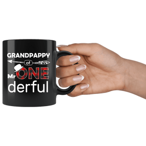 RobustCreative-Grandpappy of Mr Onederful  1st Birthday Buffalo Plaid Black 11oz Mug Gift Idea