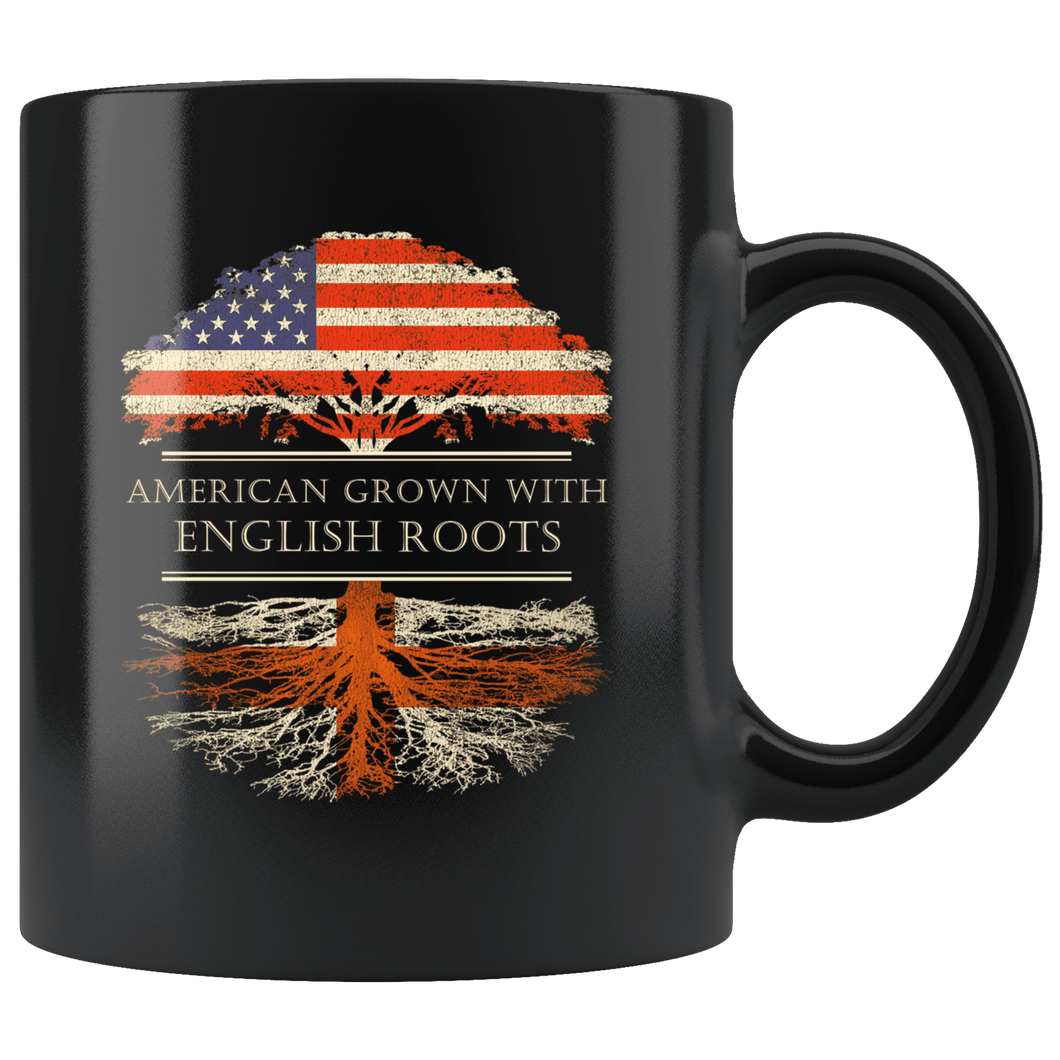 RobustCreative-English Roots American Grown Fathers Day Gift - English Pride 11oz Funny Black Coffee Mug - Real England Hero Flag Papa National Heritage - Friends Gift - Both Sides Printed