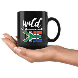 RobustCreative-South Africa Wild One Birthday Outfit 1 South African Flag Black 11oz Mug Gift Idea