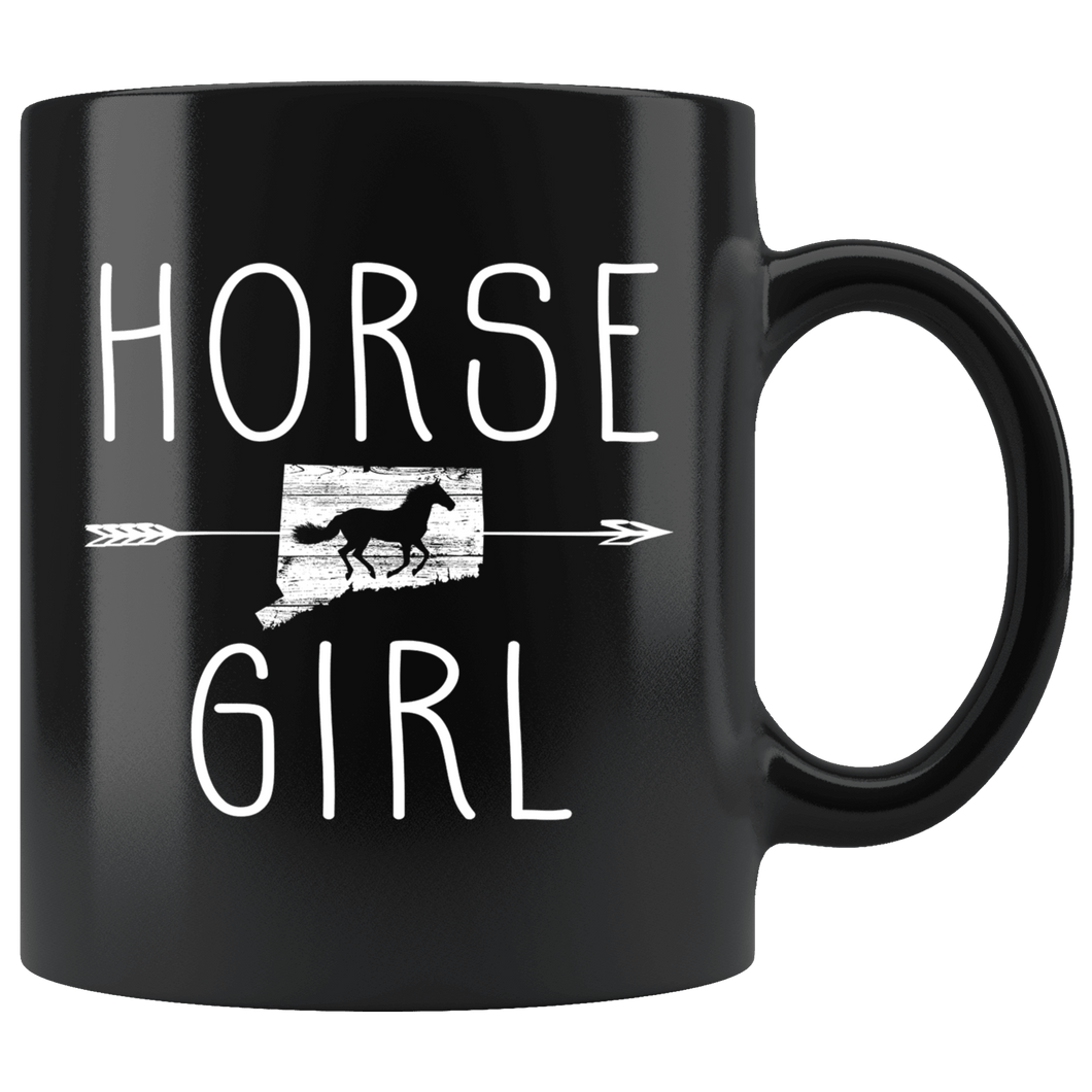 RobustCreative-Connecticut Horse Girl Gifts Connecticuter Shape Country for women - 11oz Black Mug Racing Lover Gift Idea