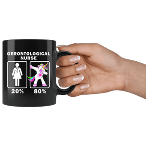 RobustCreative-Gerontological Nurse Dabbing Unicorn 20 80 Principle Superhero Girl Womens - 11oz Black Mug Medical Personnel Gift Idea
