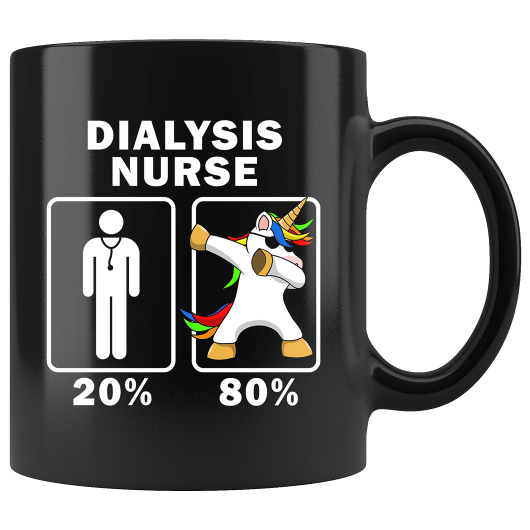 RobustCreative-Dialysis Nurse Dabbing Unicorn 80 20 Principle Graduation Gift Mens - 11oz Black Mug Medical Personnel Gift Idea