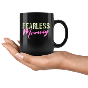 RobustCreative-Fearless Mommy Camo Hard Charger Veterans Day - Military Family 11oz Black Mug Retired or Deployed support troops Gift Idea - Both Sides Printed