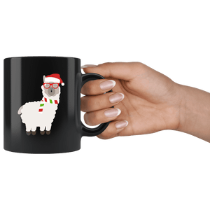 RobustCreative-Llama Santas Hat Hipster Glasses Alpaca Lover Cute - 11oz Black Mug Christmas gift idea Gift Idea