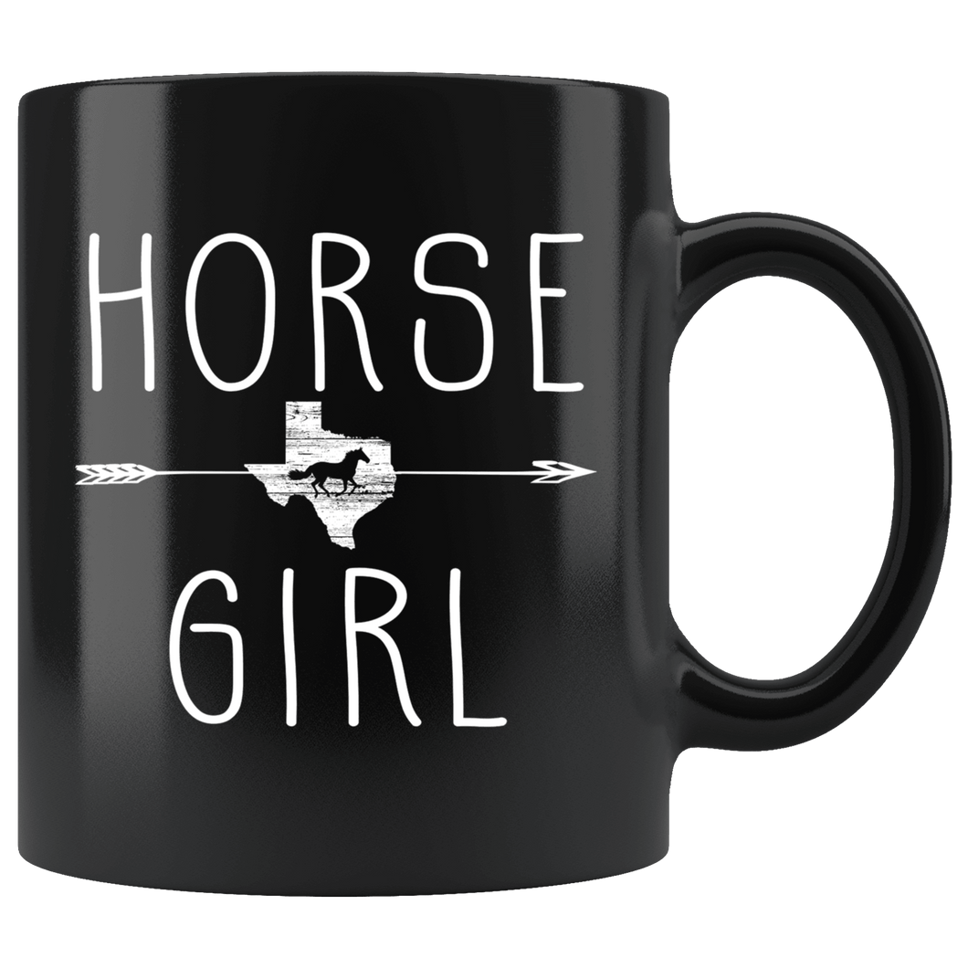 RobustCreative-Texas Horse Girl Gifts Texan Shape Country for women - 11oz Black Mug Riding Lover Gift Idea