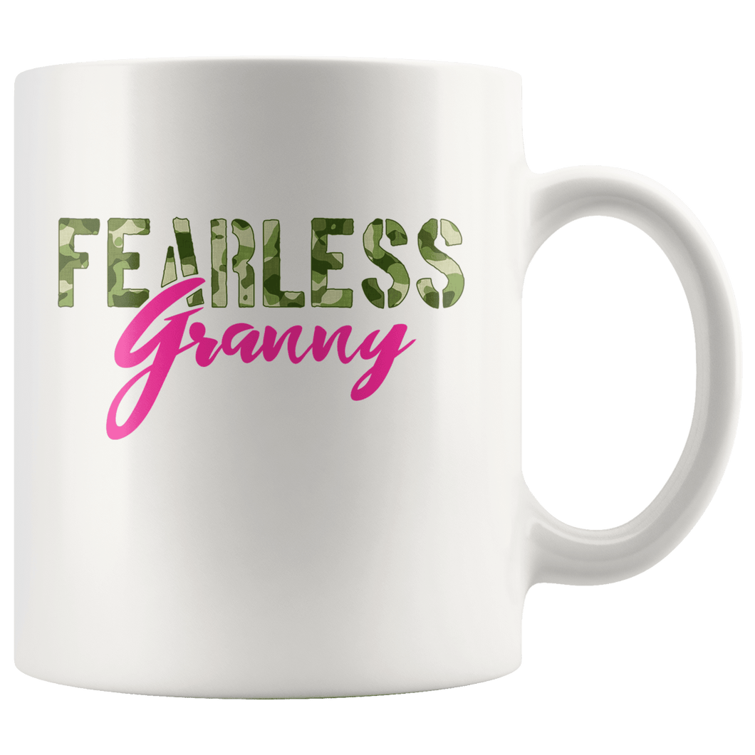 RobustCreative-Fearless Granny Camo Hard Charger Veterans Day - Military Family 11oz White Mug Retired or Deployed support troops Gift Idea - Both Sides Printed