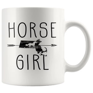 RobustCreative-Massachusetts Horse Girl Gifts Massachusettsan Shape Country for women - 11oz White Mug Racing Lover Gift Idea