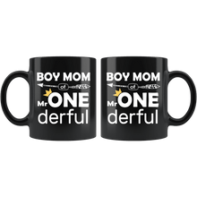 Load image into Gallery viewer, RobustCreative-Boy Mom of Mr Onederful Crown 1st Birthday Baby Boy Outfit Black 11oz Mug Gift Idea
