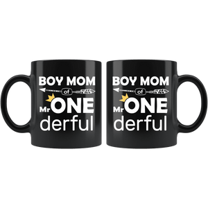 RobustCreative-Boy Mom of Mr Onederful Crown 1st Birthday Baby Boy Outfit Black 11oz Mug Gift Idea