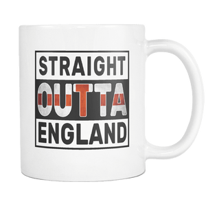RobustCreative-Straight Outta England - English Flag 11oz Funny White Coffee Mug - Independence Day Family Heritage - Women Men Friends Gift - Both Sides Printed (Distressed)