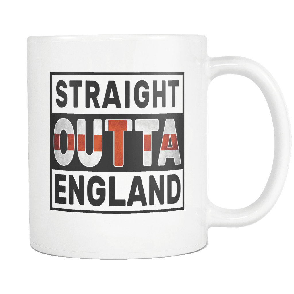 RobustCreative-Straight Outta England - English Flag 11oz Funny White Coffee Mug - Independence Day Family Heritage - Women Men Friends Gift - Both Sides Printed (Distressed)