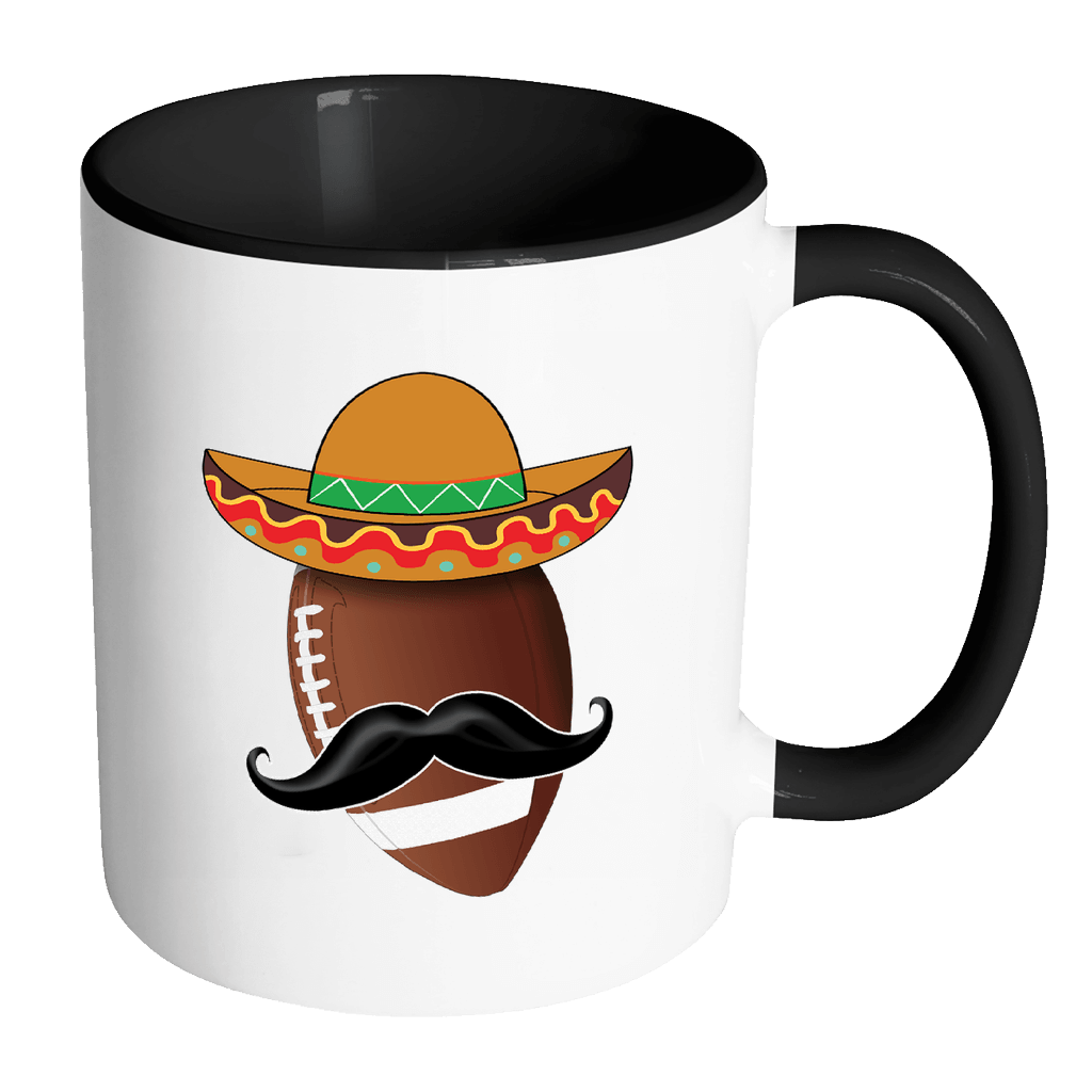 RobustCreative-Funny Football Mustache Mexican Sports - Cinco De Mayo Mexican Fiesta - No Siesta Mexico Party - 11oz Black & White Funny Coffee Mug Women Men Friends Gift ~ Both Sides Printed