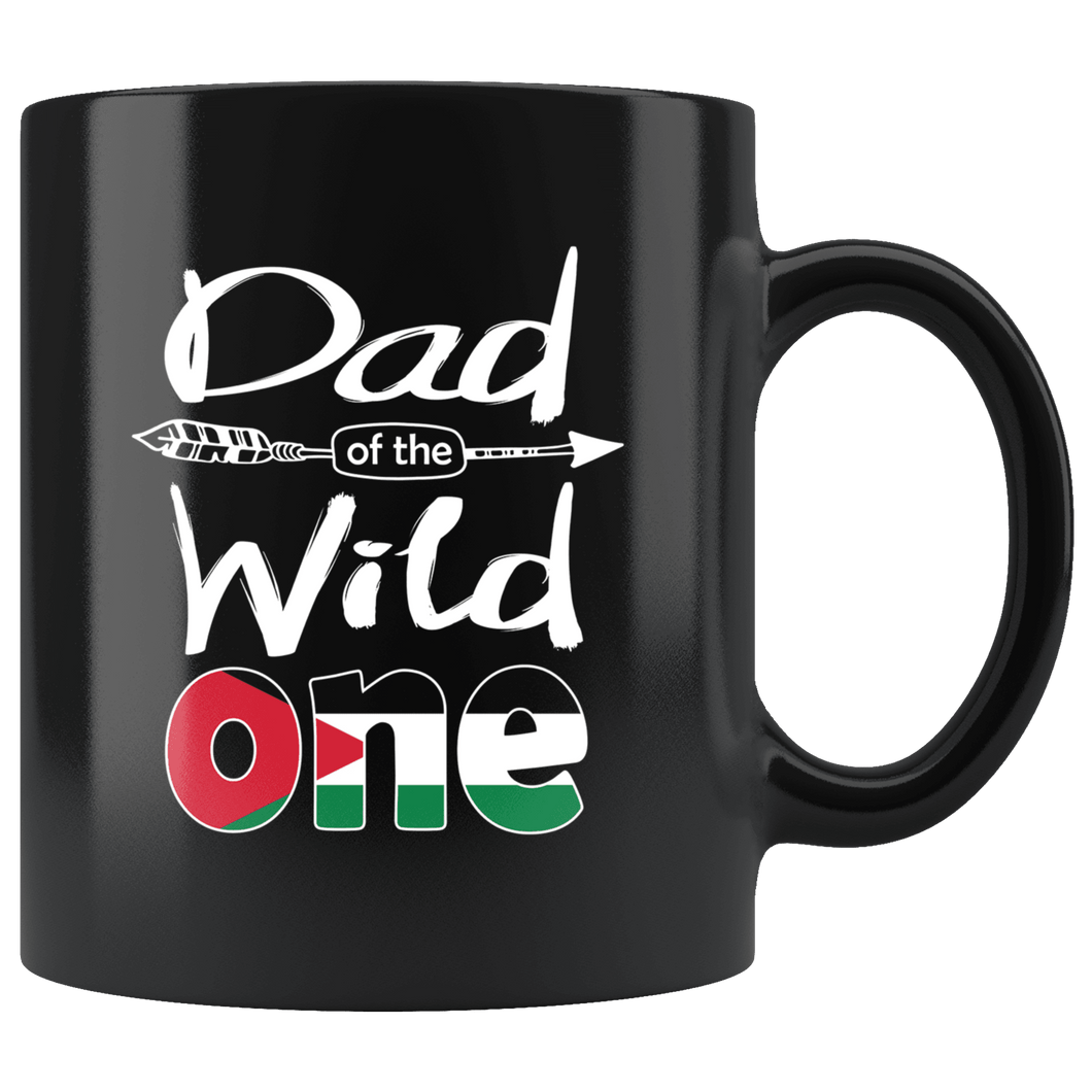 RobustCreative-Jordanian Dad of the Wild One Birthday Jordan Flag Black 11oz Mug Gift Idea