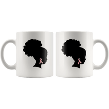 Load image into Gallery viewer, RobustCreative-Breast Cancer Awareness Afro American African - Melanin Poppin&#39; 11oz Funny White Coffee Mug - Black Women Support Black Girl Magic - Friends Gift - Both Sides Printed

