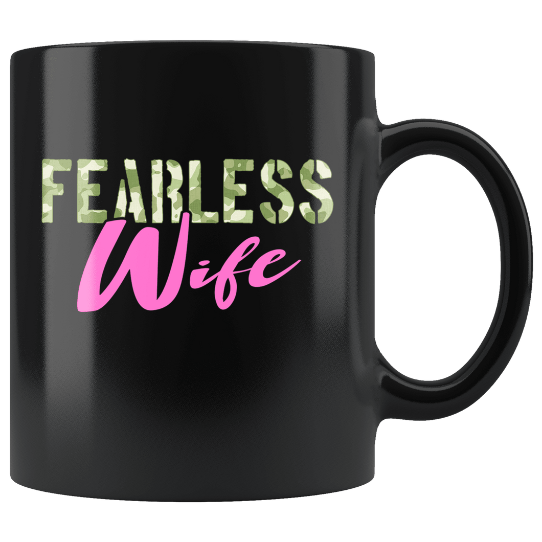 RobustCreative-Fearless Wife Camo Hard Charger Veterans Day - Military Family 11oz Black Mug Retired or Deployed support troops Gift Idea - Both Sides Printed