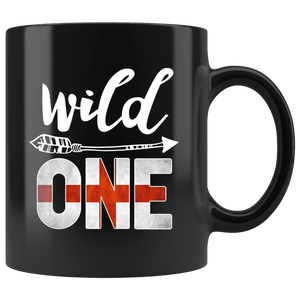 RobustCreative-England Wild One Birthday Outfit 1 English Flag Black 11oz Mug Gift Idea
