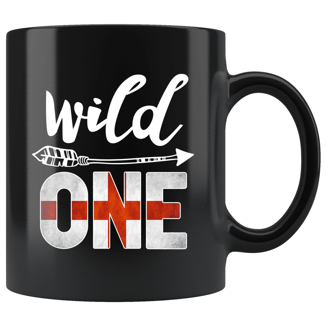RobustCreative-England Wild One Birthday Outfit 1 English Flag Black 11oz Mug Gift Idea