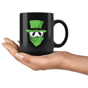 RobustCreative-Panda Leprechaun  St Patricks Day Green Bandana Kids Black 11oz Mug Gift Idea