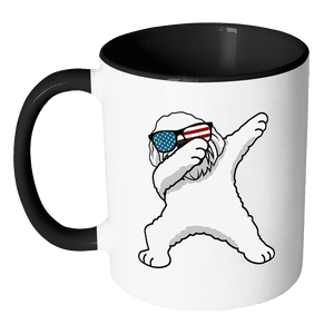 RobustCreative-Dabbing Maltese Dog America Flag - Patriotic Merica Murica Pride - 4th of July USA Independence Day - 11oz Black & White Funny Coffee Mug Women Men Friends Gift ~ Both Sides Printed