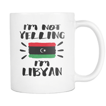 Load image into Gallery viewer, RobustCreative-I&#39;m Not Yelling I&#39;m Libyan Flag - Libya Pride 11oz Funny White Coffee Mug - Coworker Humor That&#39;s How We Talk - Women Men Friends Gift - Both Sides Printed (Distressed)
