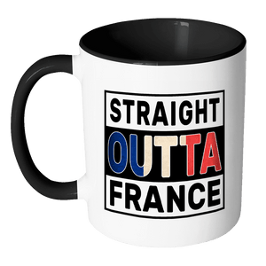 RobustCreative-Straight Outta France - French Flag 11oz Funny Black & White Coffee Mug - Independence Day Family Heritage - Women Men Friends Gift - Both Sides Printed (Distressed)