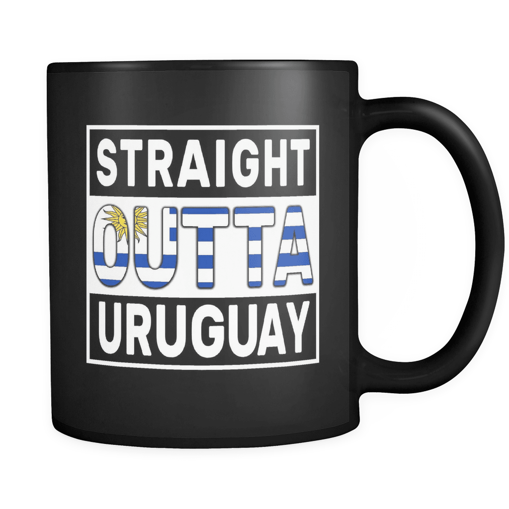 RobustCreative-Straight Outta Uruguay - Uruguayan Flag 11oz Funny Black Coffee Mug - Independence Day Family Heritage - Women Men Friends Gift - Both Sides Printed (Distressed)