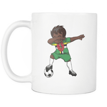 Load image into Gallery viewer, RobustCreative-Dabbing Soccer Boy Dominica Dominican Roseau Gifts National Soccer Tournament Game 11oz White Coffee Mug ~ Both Sides Printed
