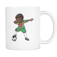 Load image into Gallery viewer, RobustCreative-Dabbing Soccer Boy Dominica Dominican Roseau Gifts National Soccer Tournament Game 11oz White Coffee Mug ~ Both Sides Printed
