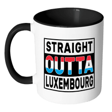 Load image into Gallery viewer, RobustCreative-Straight Outta Luxembourg - Luxembourgish Flag 11oz Funny Black &amp; White Coffee Mug - Independence Day Family Heritage - Women Men Friends Gift - Both Sides Printed (Distressed)
