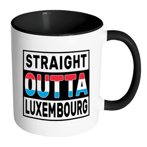 RobustCreative-Straight Outta Luxembourg - Luxembourgish Flag 11oz Funny Black & White Coffee Mug - Independence Day Family Heritage - Women Men Friends Gift - Both Sides Printed (Distressed)
