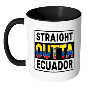 RobustCreative-Straight Outta Ecuador - Ecuadorian Flag 11oz Funny Black & White Coffee Mug - Independence Day Family Heritage - Women Men Friends Gift - Both Sides Printed (Distressed)