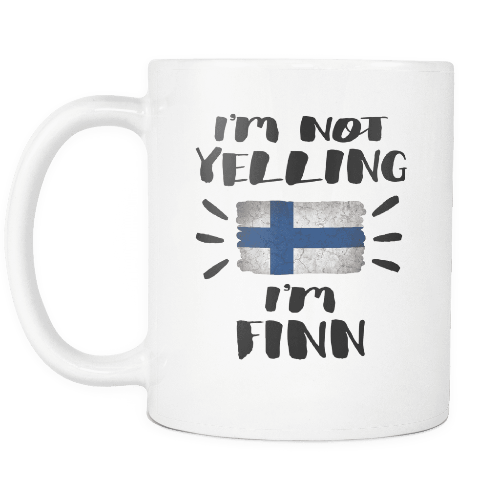 RobustCreative-I'm Not Yelling I'm Finn Flag - Finland Pride 11oz Funny White Coffee Mug - Coworker Humor That's How We Talk - Women Men Friends Gift - Both Sides Printed (Distressed)