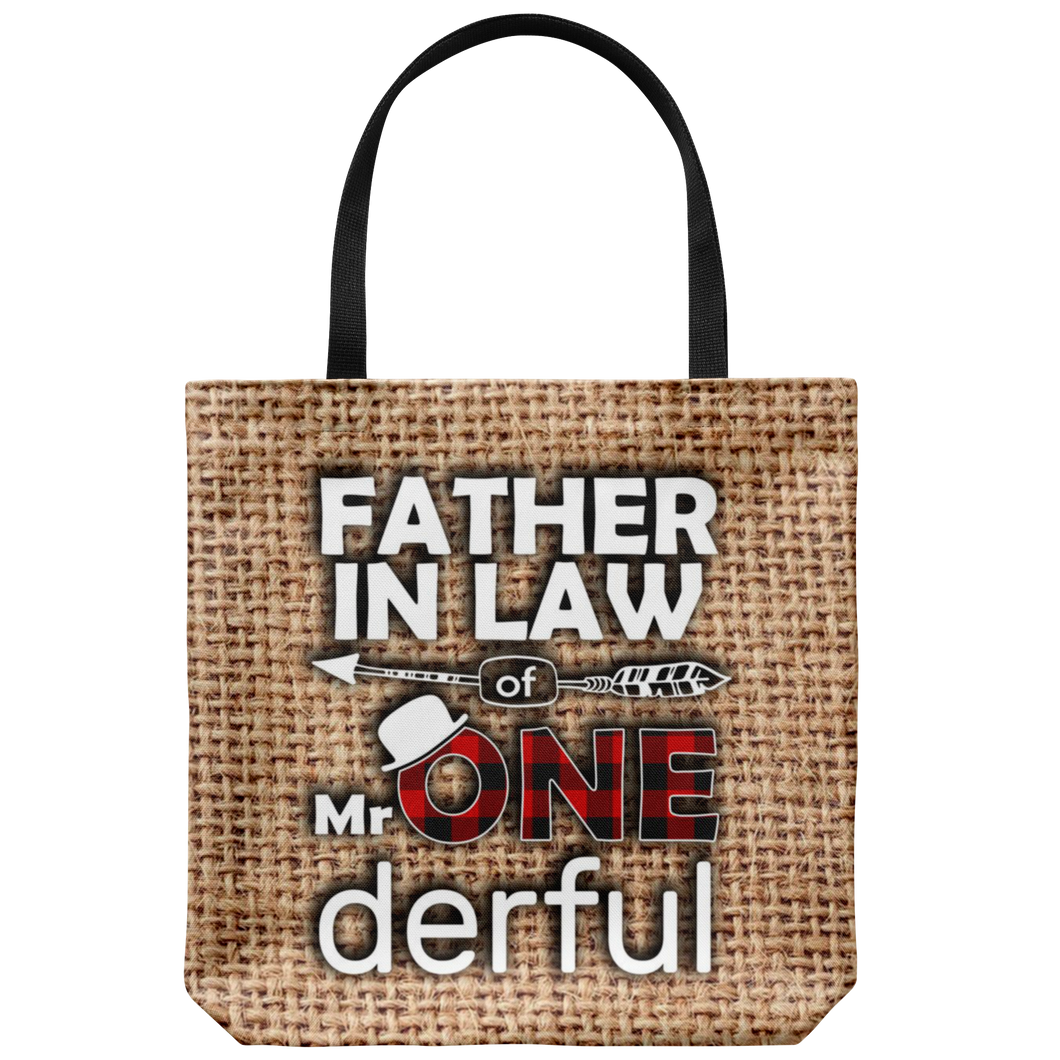 RobustCreative-Father In Law of Mr Onederful  1st Birthday Boy Buffalo Plaid Tote Bag Gift Idea