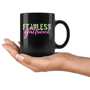 RobustCreative-Fearless Girlfriend Camo Hard Charger Veterans Day - Military Family 11oz Black Mug Retired or Deployed support troops Gift Idea - Both Sides Printed