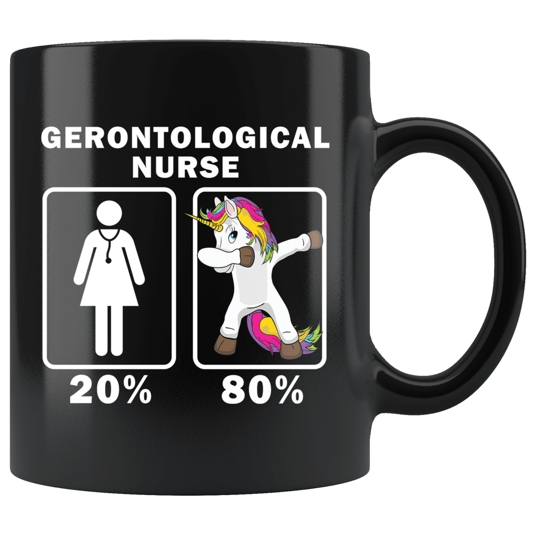 RobustCreative-Gerontological Nurse Dabbing Unicorn 80 20 Principle Superhero Girl Womens - 11oz Black Mug Medical Personnel Gift Idea