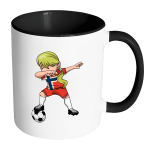RobustCreative-Norwegian Dabbing Soccer Girl - Soccer Pride - Norway Flag Gift Norway Football Gift - 11oz Black & White Funny Coffee Mug Women Men Friends Gift ~ Both Sides Printed