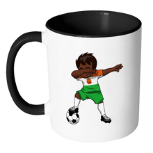 Load image into Gallery viewer, RobustCreative-Dabbing Soccer Boy Niger Nigerien Niamey Gifts National Soccer Tournament Game 11oz Black &amp; White Coffee Mug ~ Both Sides Printed
