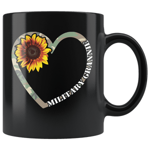 RobustCreative-Military Grannie Heart Sunflower Camo Tactical Gear - Military Family 11oz Black Mug Active Component on Duty support troops Gift Idea - Both Sides Printed