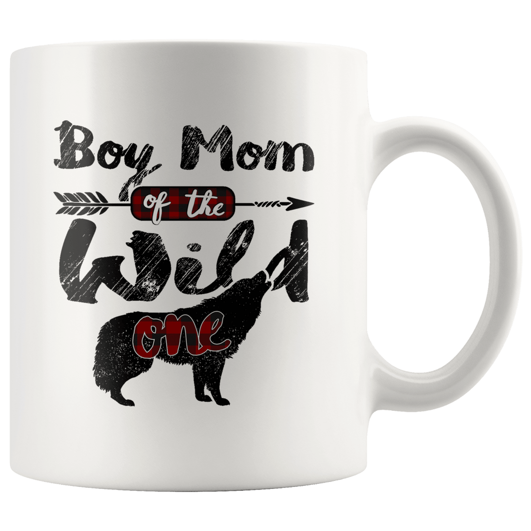 RobustCreative-Strong Boy Mom of the Wild One Wolf 1st Birthday Wolves - 11oz White Mug plaid pajamas Gift Idea