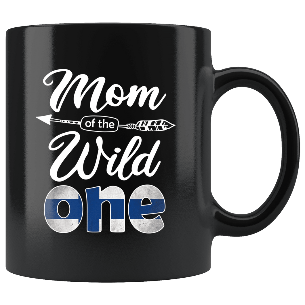 RobustCreative-Finn Mom of the Wild One Birthday Finland Flag Black 11oz Mug Gift Idea