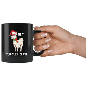RobustCreative-Llama Dabbing Santa Hipster Glasses Sexy Beast Alpaca Lover Santas Hat - 11oz Black Mug Christmas gift idea Gift Idea